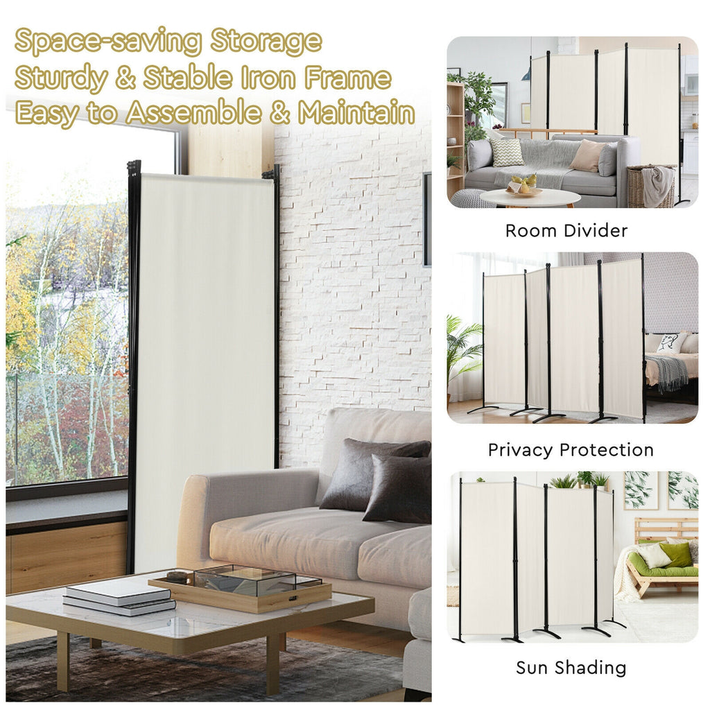 4-Panel Room Divider with Steel Frame - 5.6 Feet, White, Indoor & Outdoor Privacy Screen - Costway