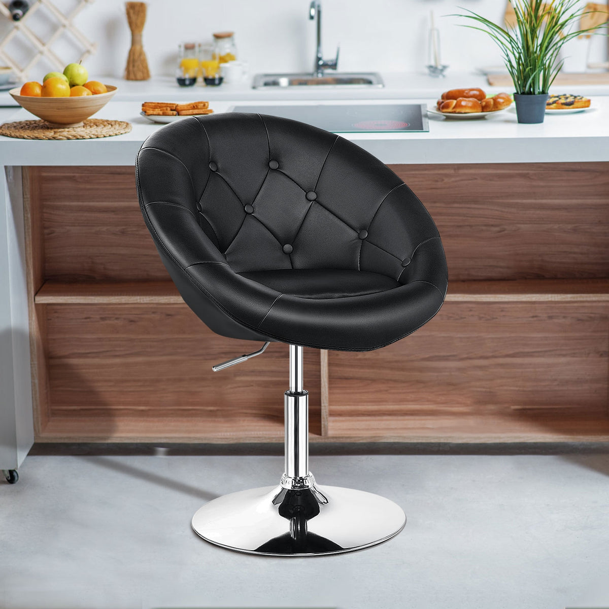 Adjustable Modern Swivel Tufted Accent Chair - White