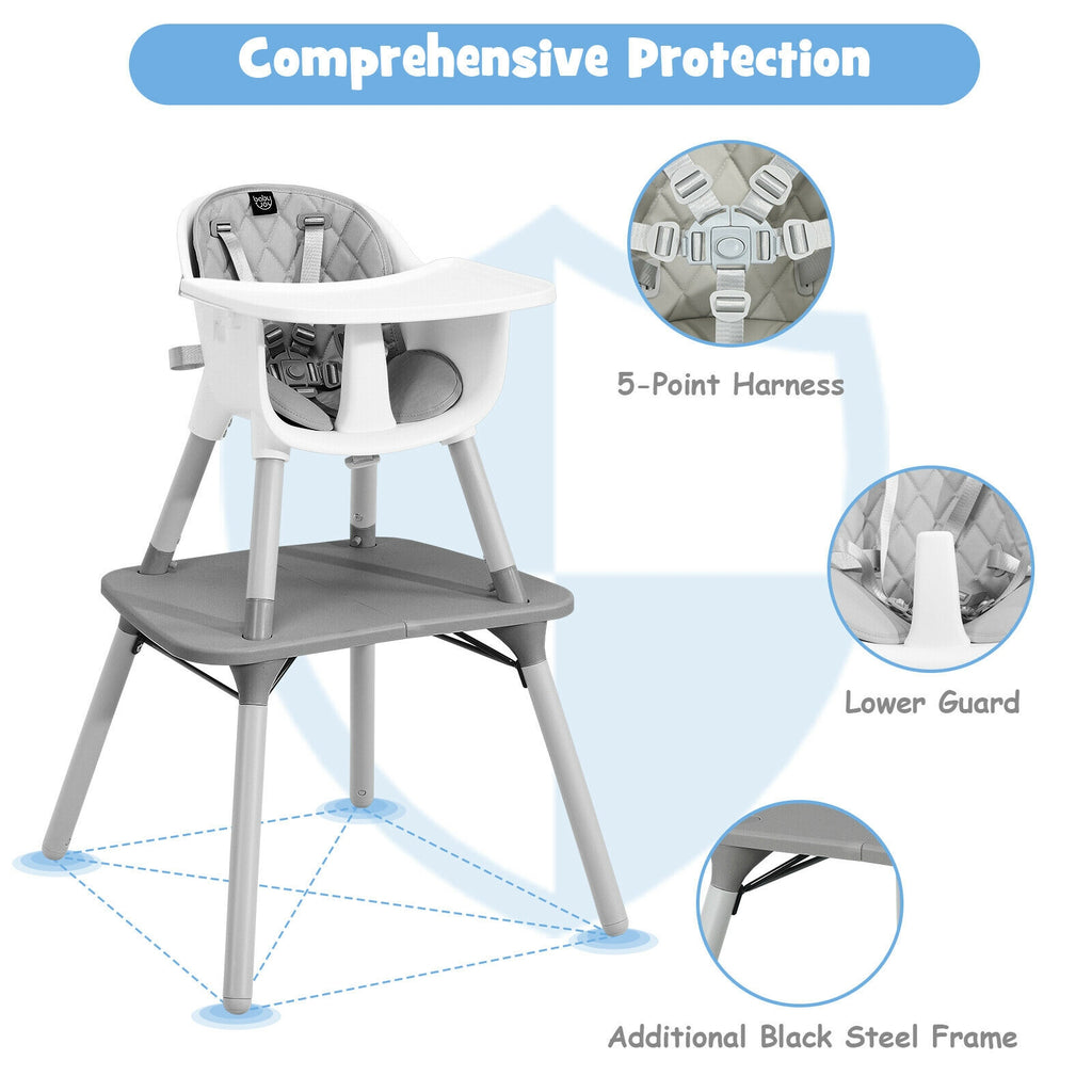 4-in-1 Baby Convertible Toddler Table Chair Set with PU Cushion - Gray