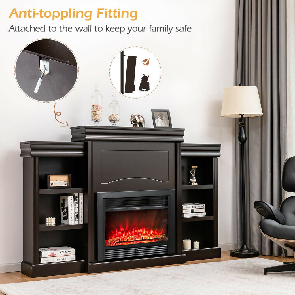 70" Modern Fireplace Media Entertainment Center with Bookcase - Brown
