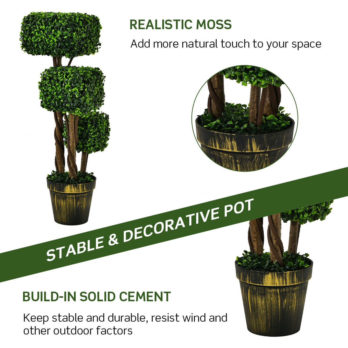 36 Inch Artificial Boxwood Topiary Tree UV Protected Indoor Outdoor Decor