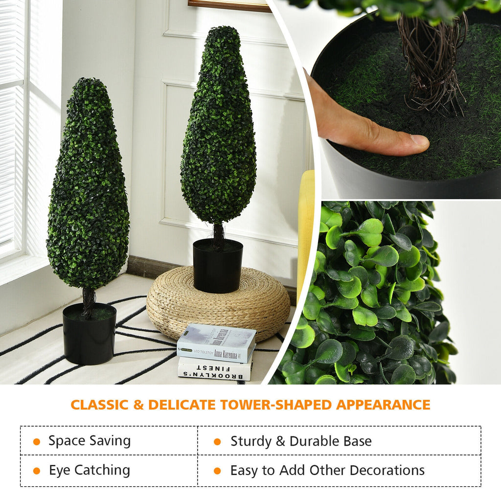 UV Resistant Artificial Topiary Tree - 3 Feet Tower Indoor Outdoor Set of 2