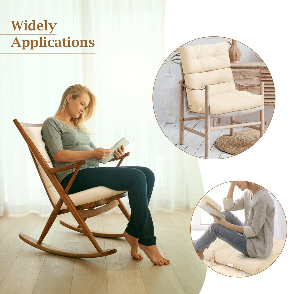 High Back Chair Cushion with Non-Slip Ties - Beige