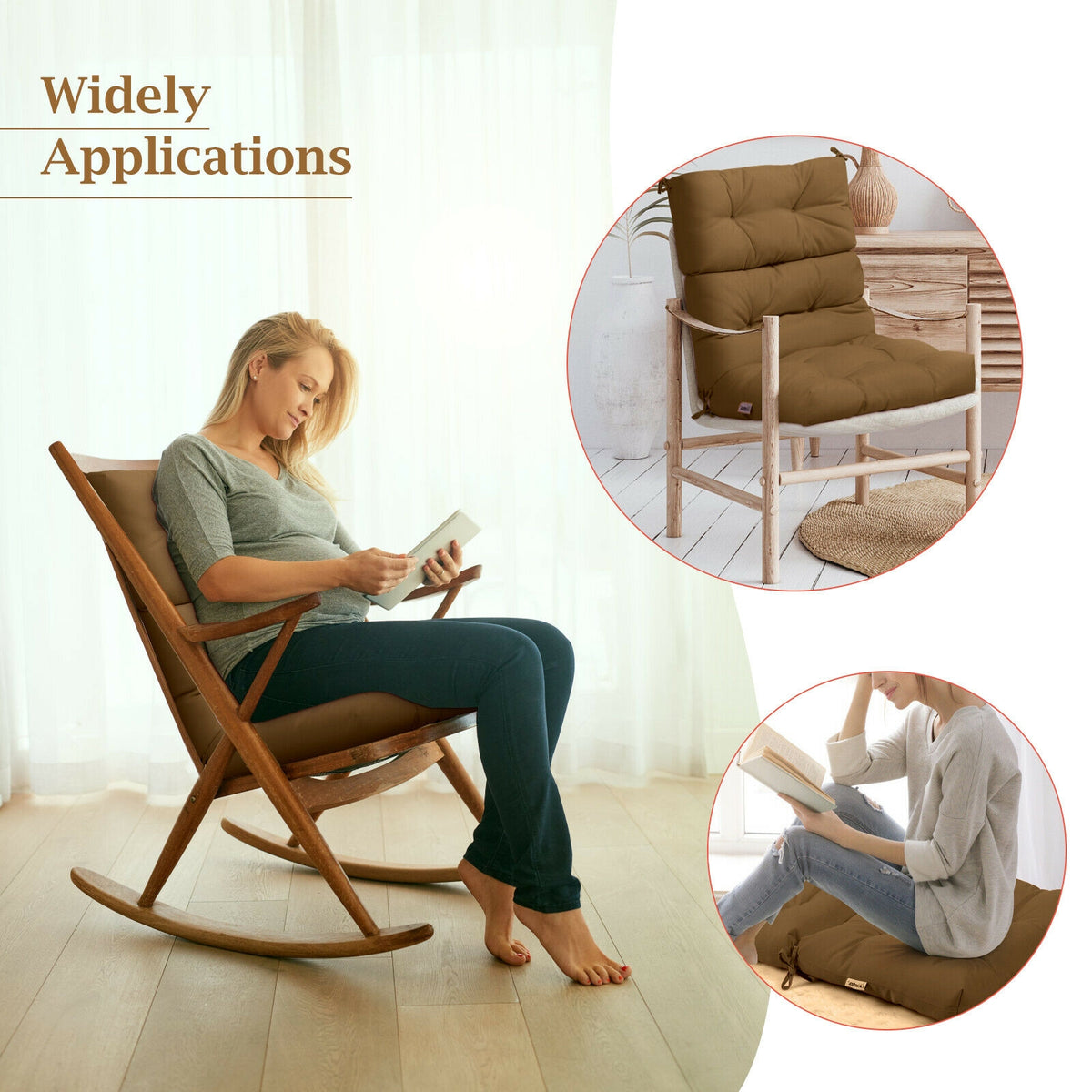 Tufted Patio High Back Chair Cushion with Non-Slip String Ties