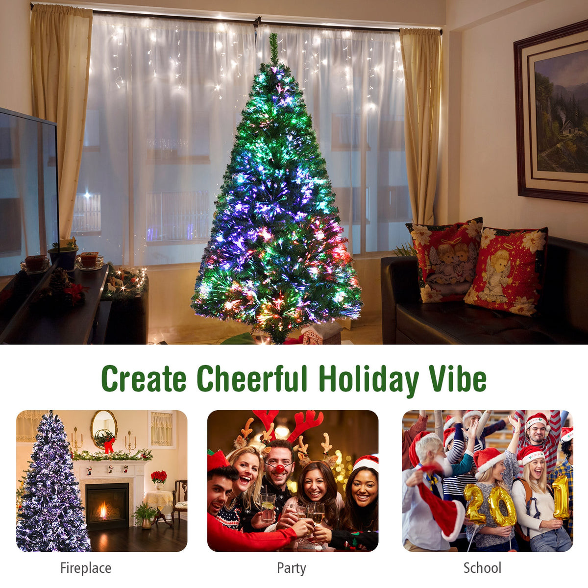 Pre-lit Fiber Optic Artificial Christmas Tree - 6 Feet, Full Branch Tips