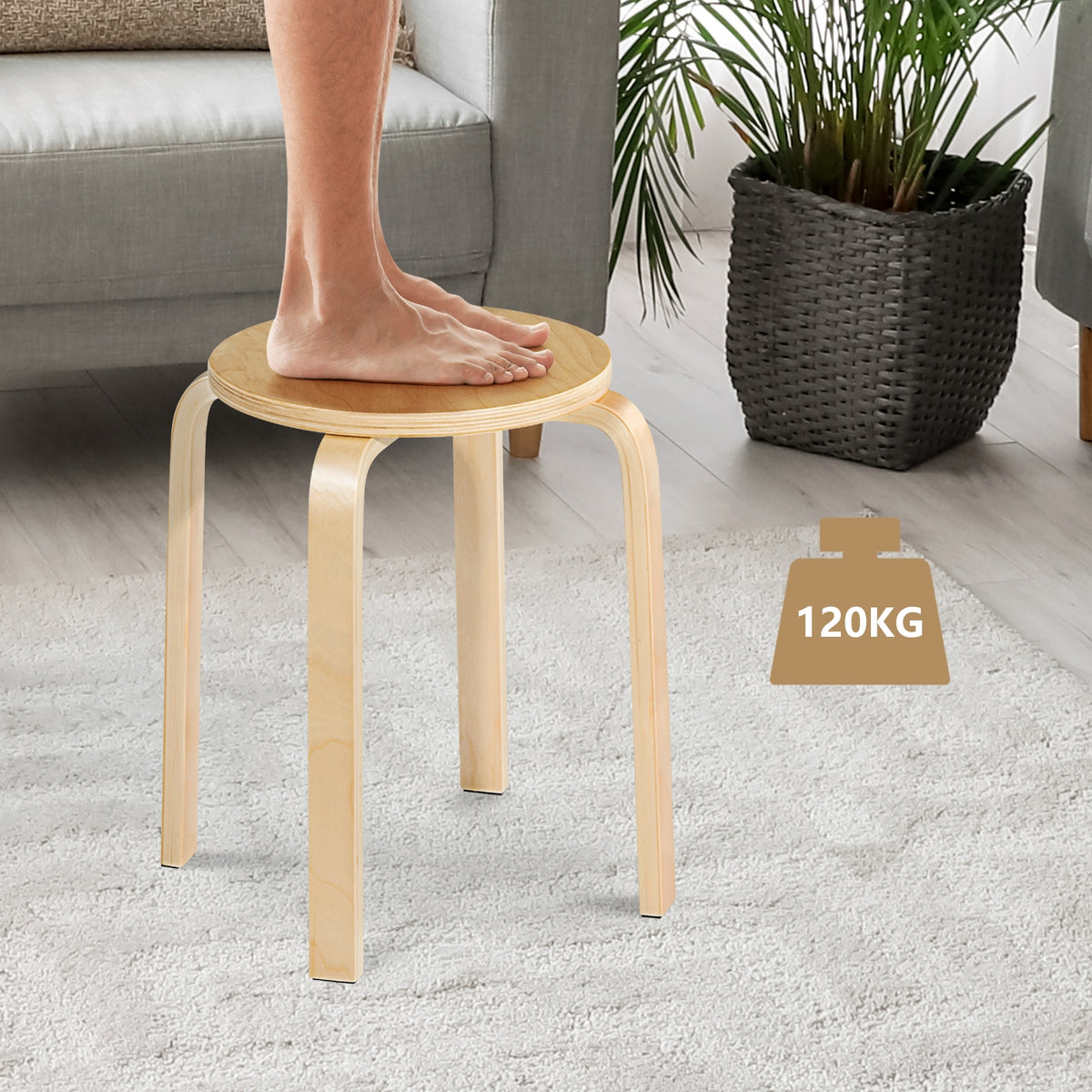 Set of 4 Stackable Bentwood Dining Chairs, Natural