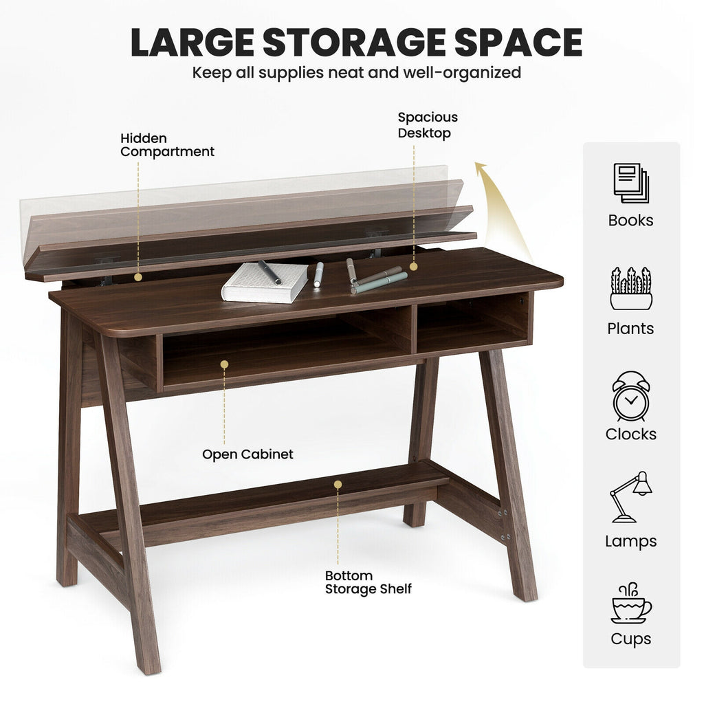 Mid Century Writing Desk 43.5" - Storage Cubes & Hidden Compartment