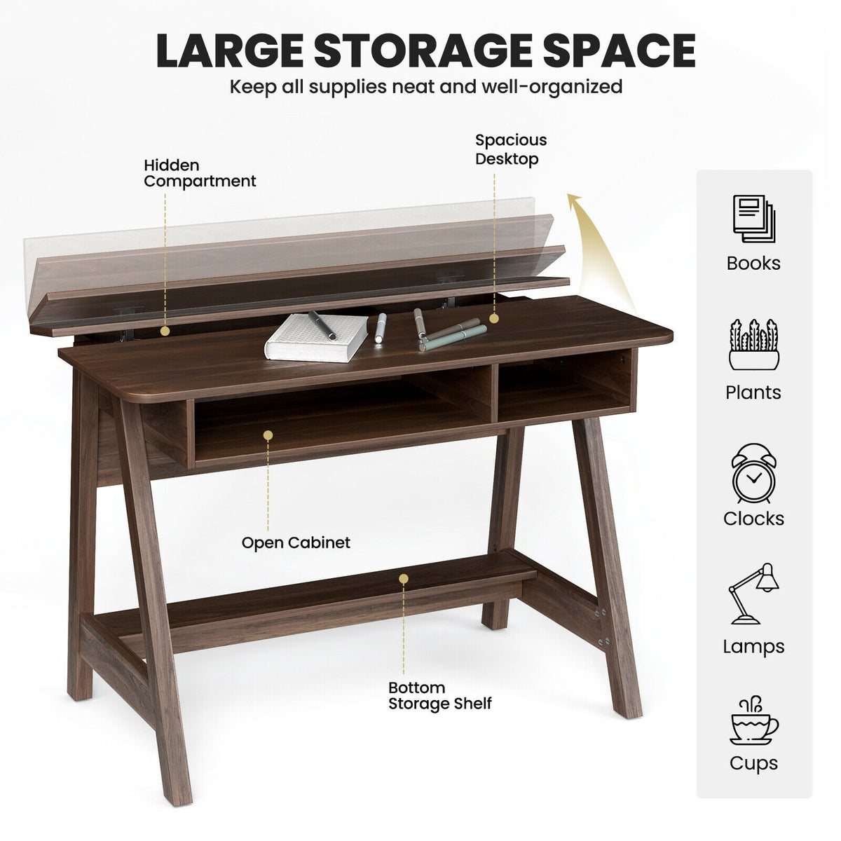 Mid Century Writing Desk 43.5" - Storage Cubes & Hidden Compartment