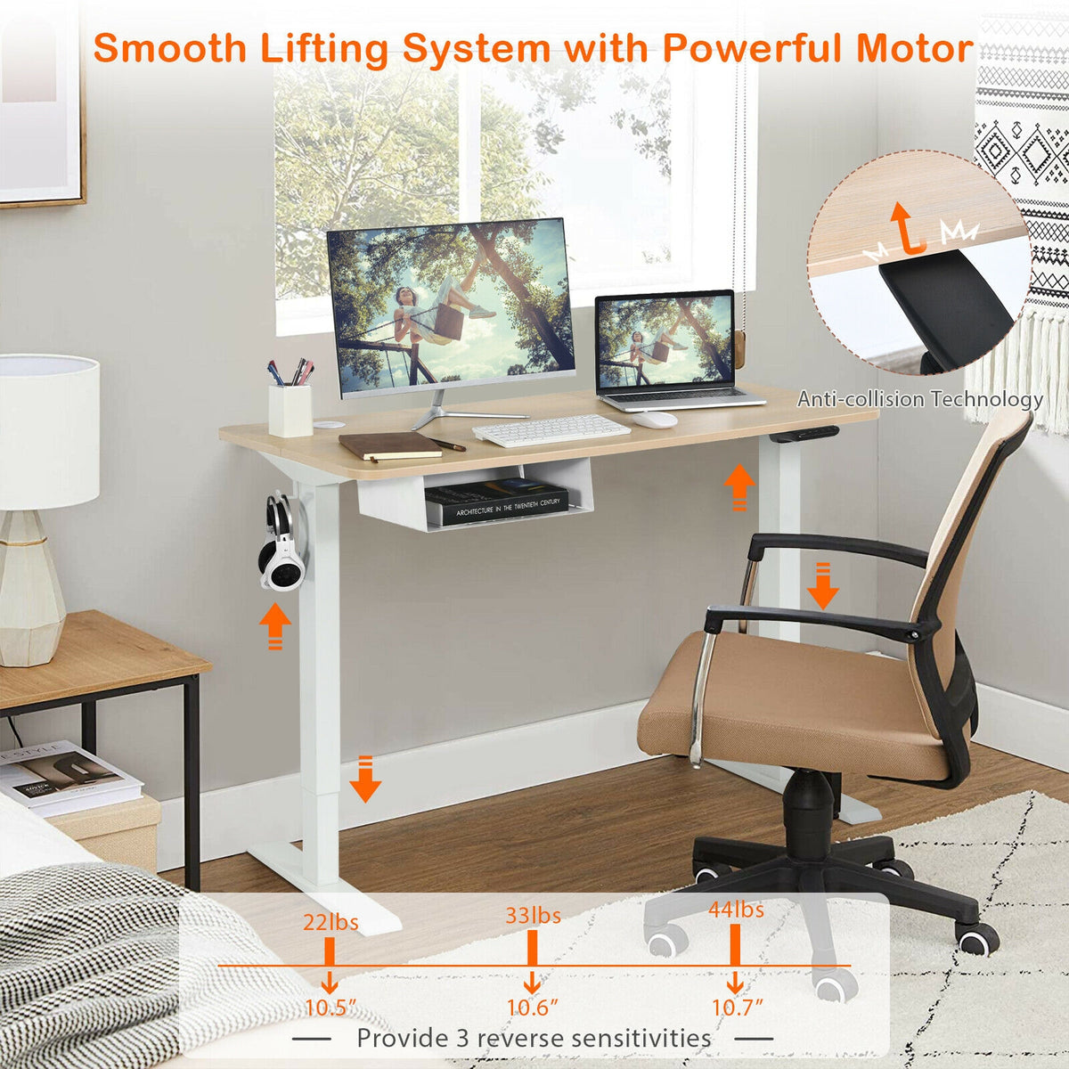 48-Inch Electric Standing Desk, Adjustable Height – Beige