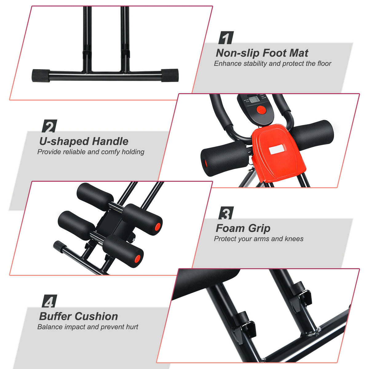 Foldable Adjustable Core Abdominal Trainer with 3 Resistance Levels and LCD Display - 330 lbs Capacity (Variation: 330 lbs Weights, 3 Adjustable Heights)