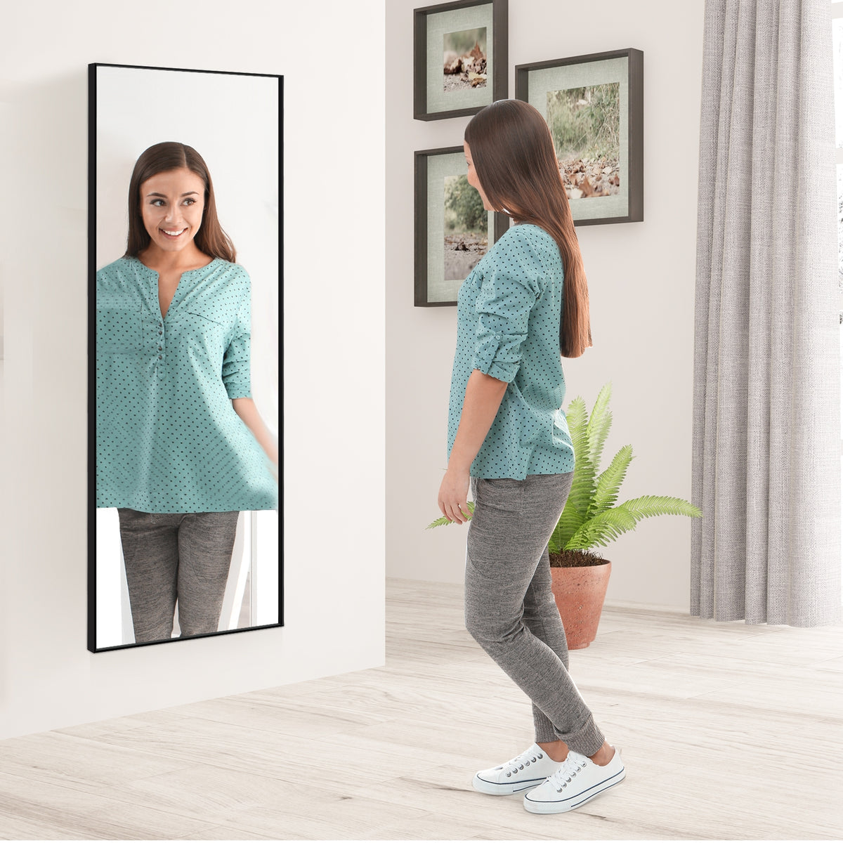 59 Inch Full Length Rectangle Mirror - Large Bedroom Mirror with Golden Frame