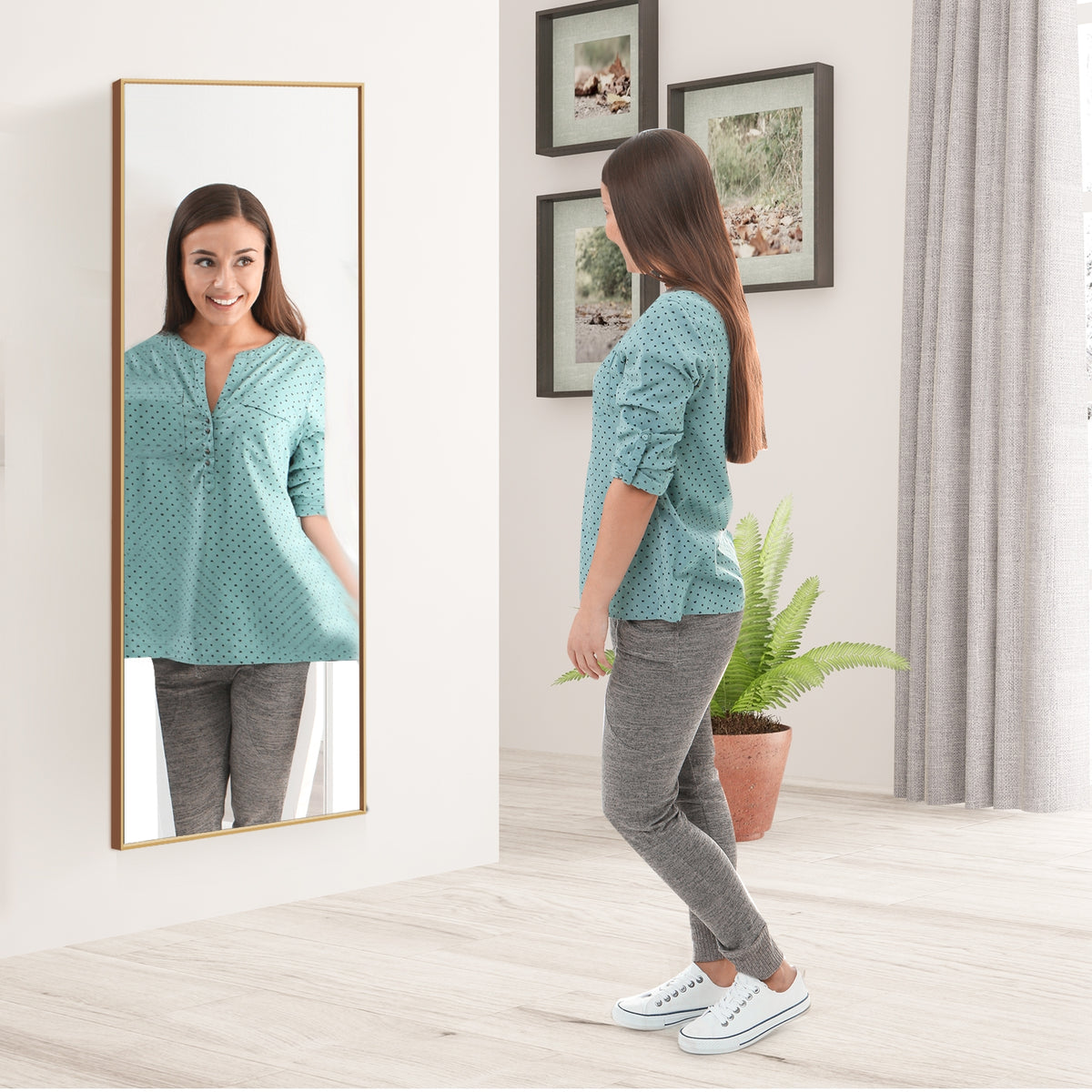 59 Inch Full Length Rectangle Mirror - Large Bedroom Mirror with Golden Frame