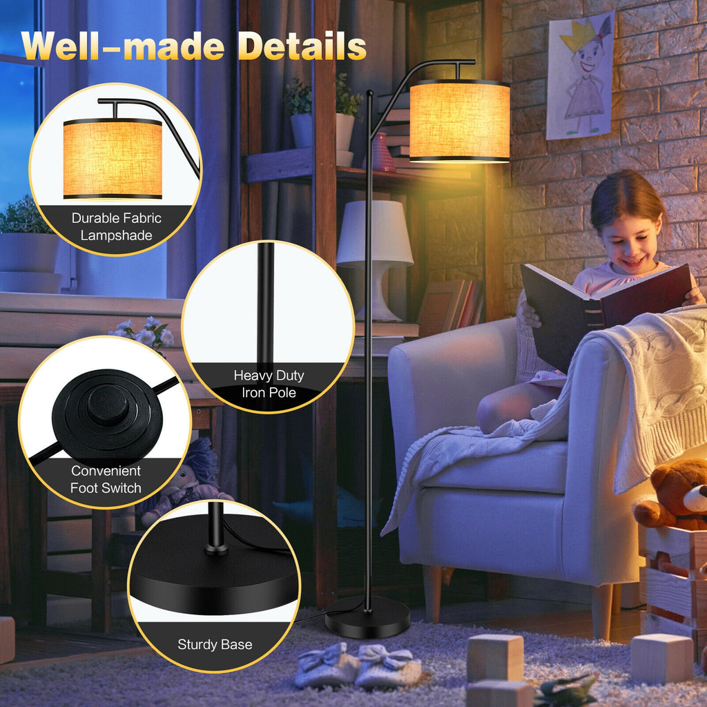 Standing Floor Lamp with Adjustable Head for Living Room & Bedroom - Modern Black & Beige