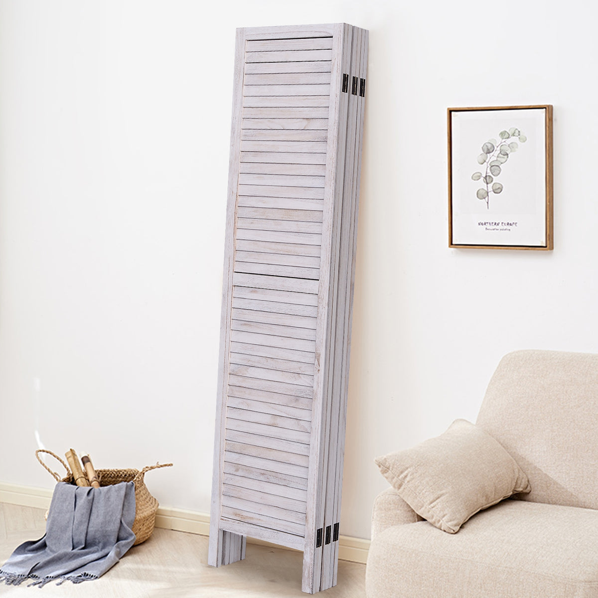 White 6-Panel Classic Venetian Wooden Room Divider Screen - Costway