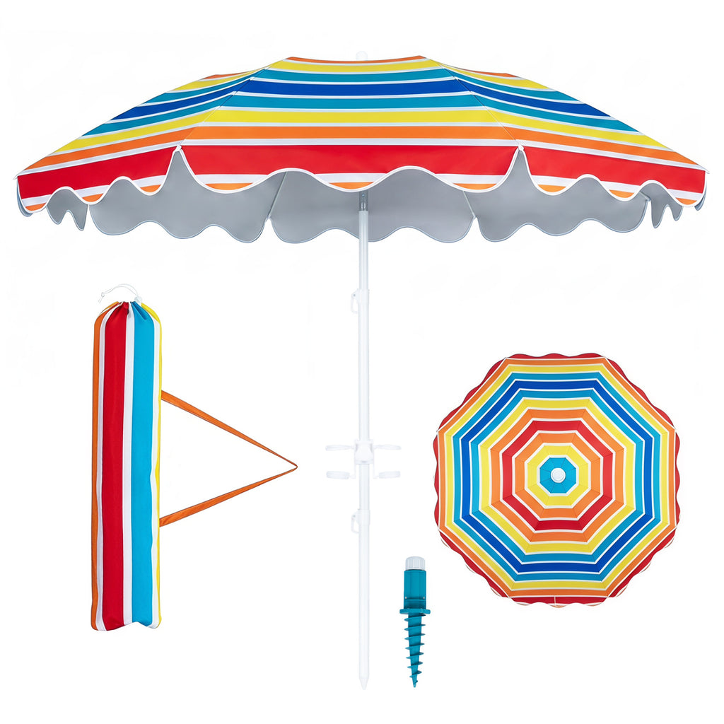 7 FT Beach Umbrella UPF 50+ with Sand Anchor for Garden Pool Backyard