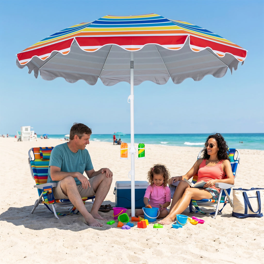 7 FT Beach Umbrella UPF 50+ with Sand Anchor for Garden Pool Backyard