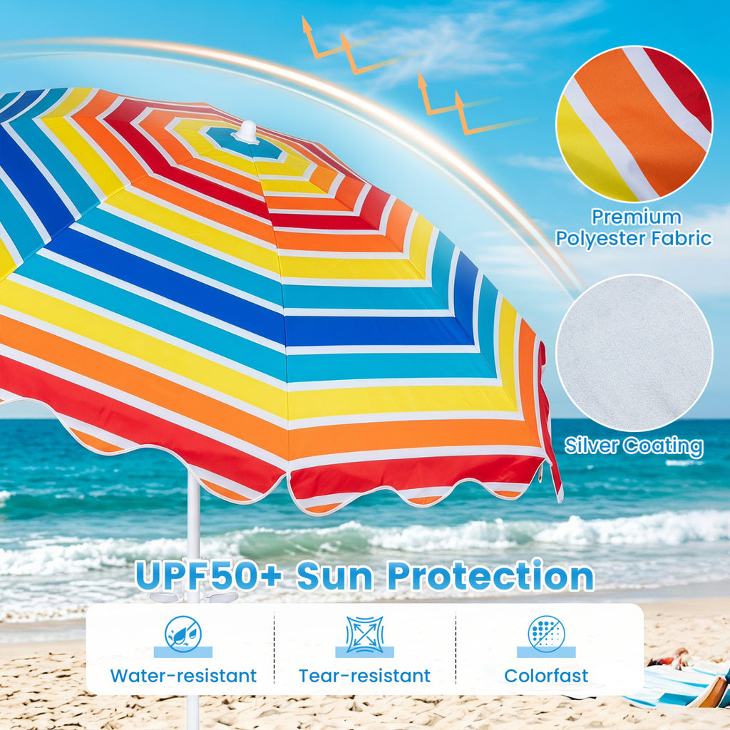 7 FT Beach Umbrella UPF 50+ with Sand Anchor for Garden Pool Backyard