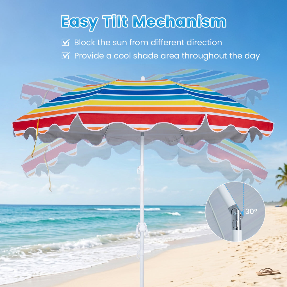 7 FT Beach Umbrella UPF 50+ with Sand Anchor for Garden Pool Backyard
