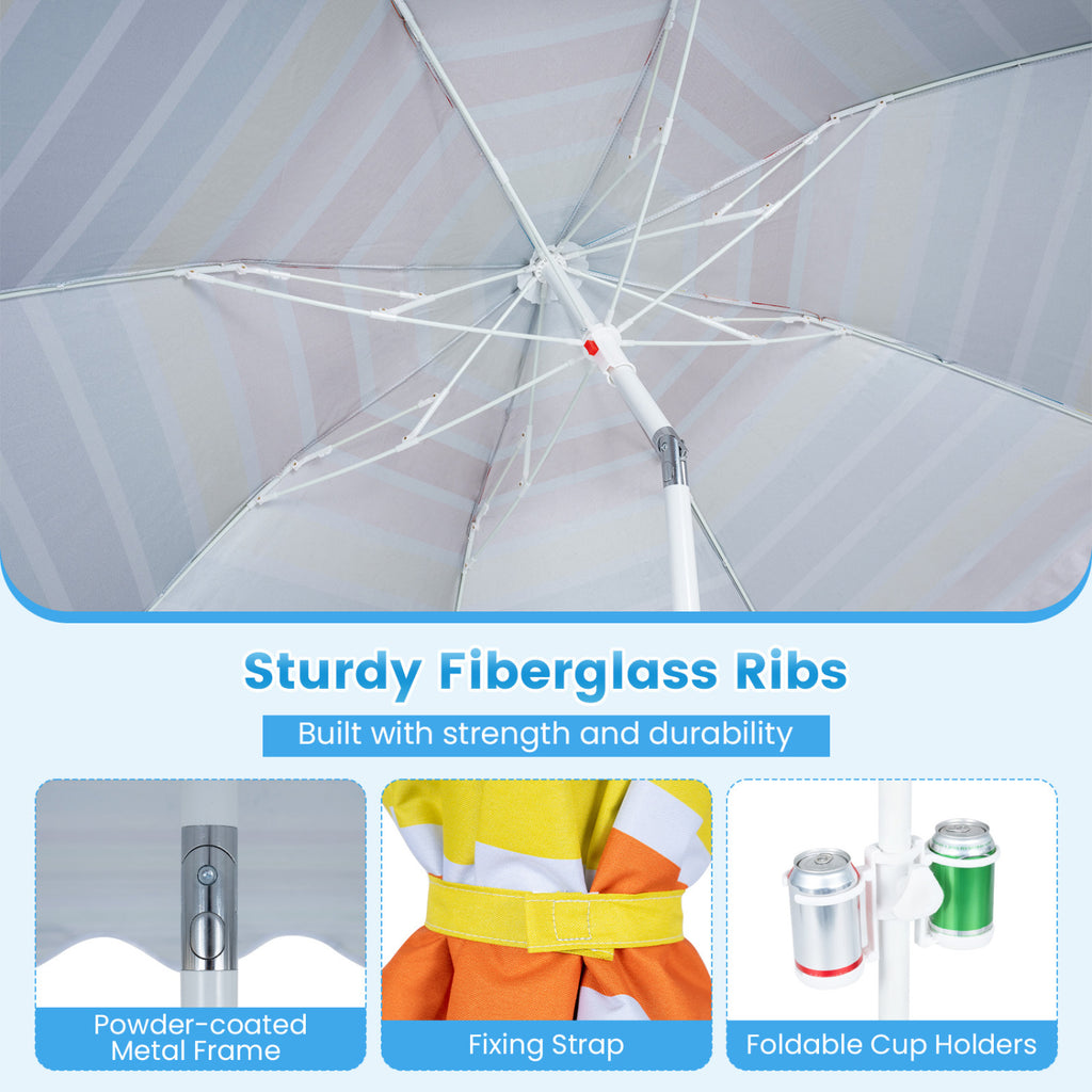 7 FT Beach Umbrella UPF 50+ with Sand Anchor for Garden Pool Backyard