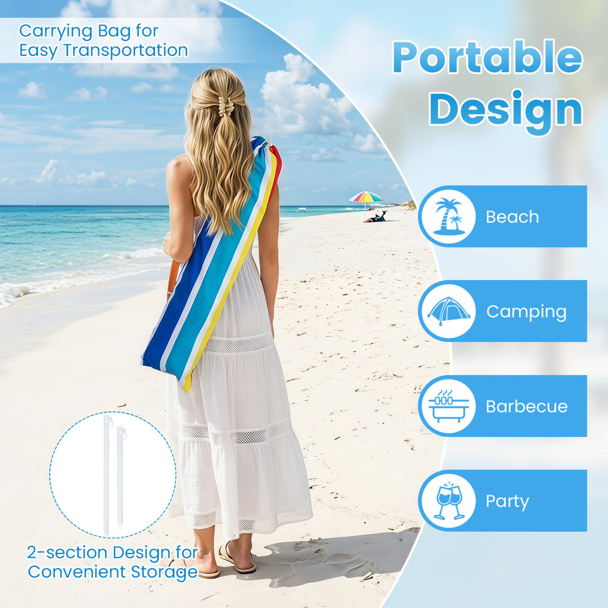 7 FT Beach Umbrella UPF 50+ with Sand Anchor for Garden Pool Backyard