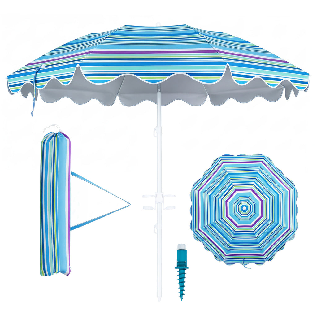 7 FT Beach Umbrella UPF 50+ with Sand Anchor for Garden Pool Backyard
