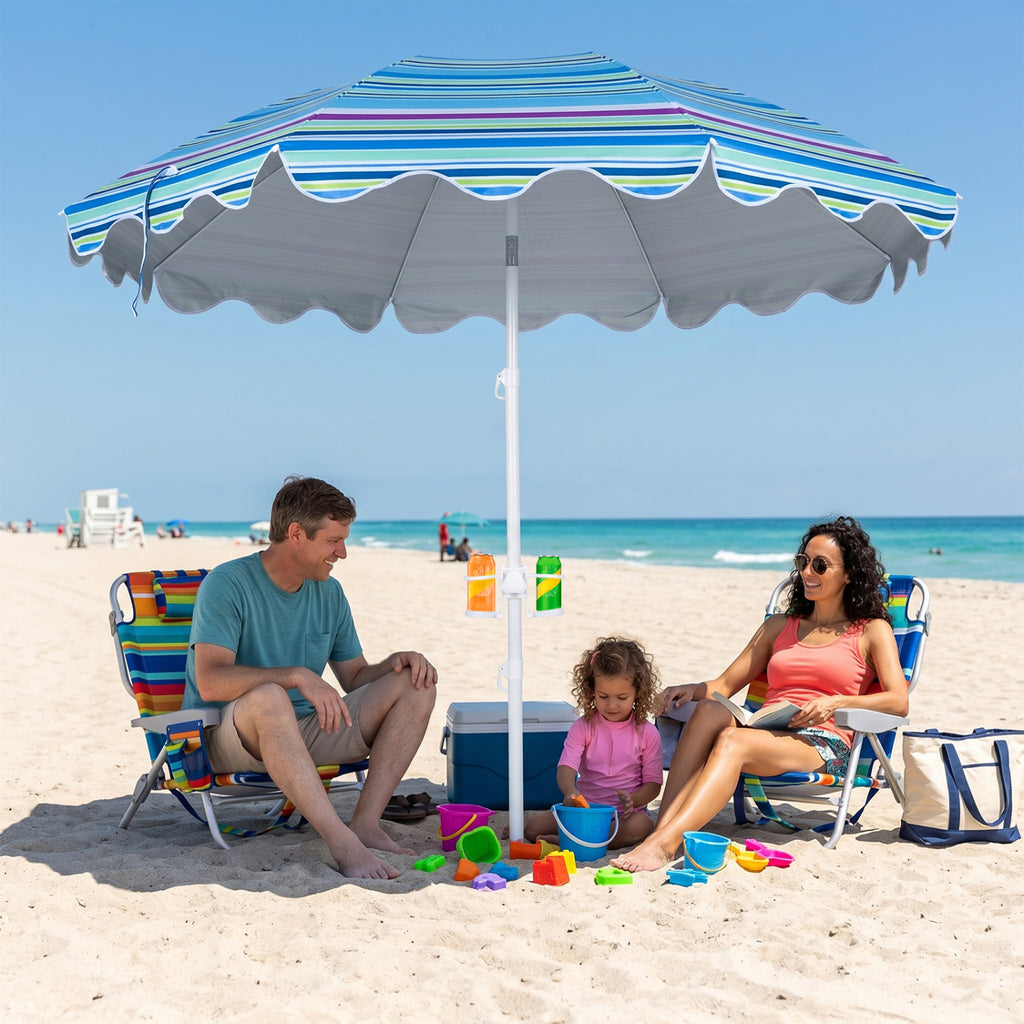 7 FT Beach Umbrella UPF 50+ with Sand Anchor for Garden Pool Backyard