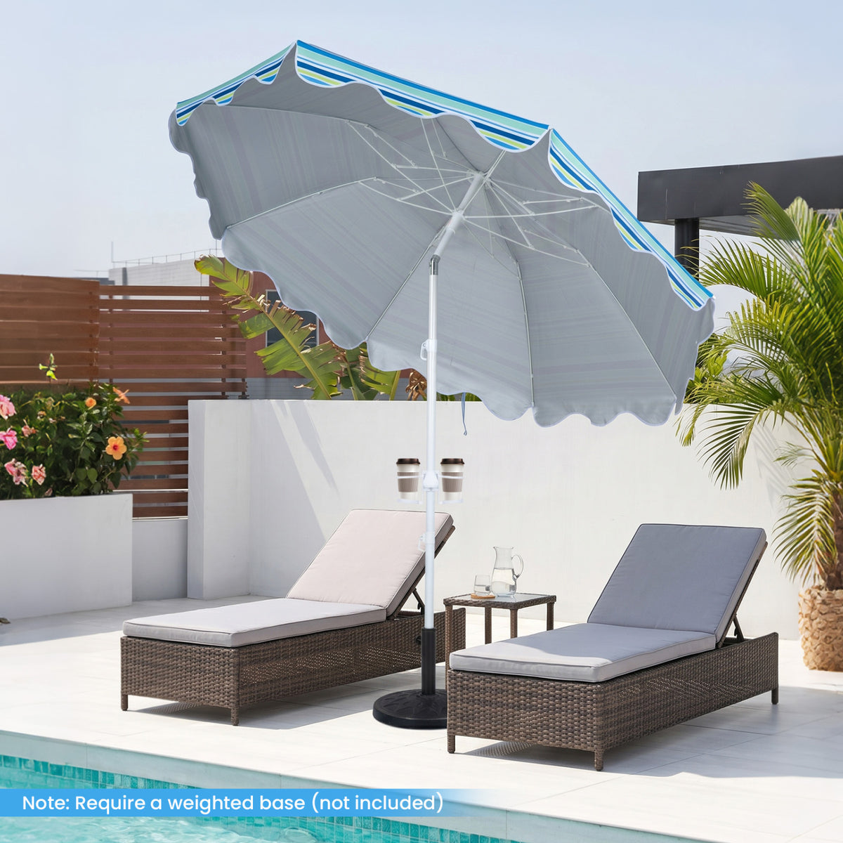 7 FT Beach Umbrella UPF 50+ with Sand Anchor for Garden Pool Backyard