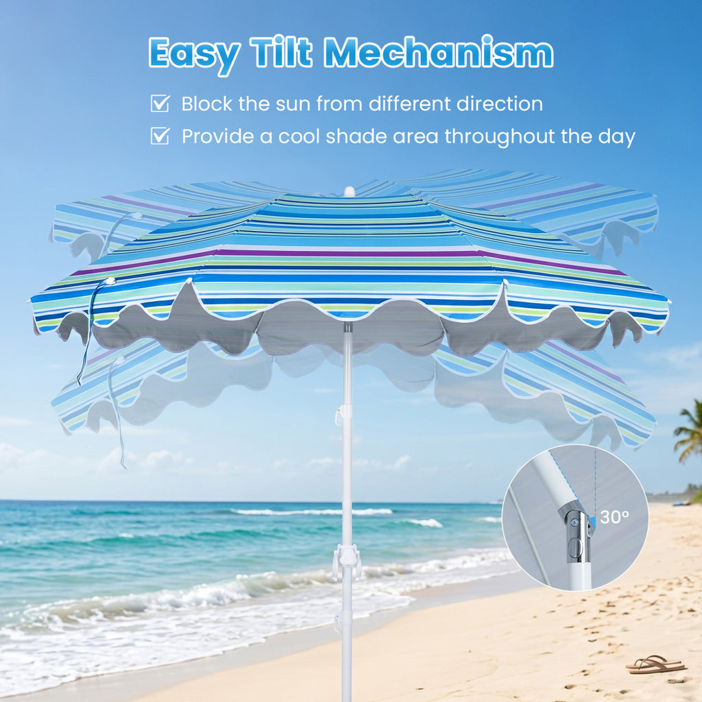 7 FT Beach Umbrella UPF 50+ with Sand Anchor for Garden Pool Backyard