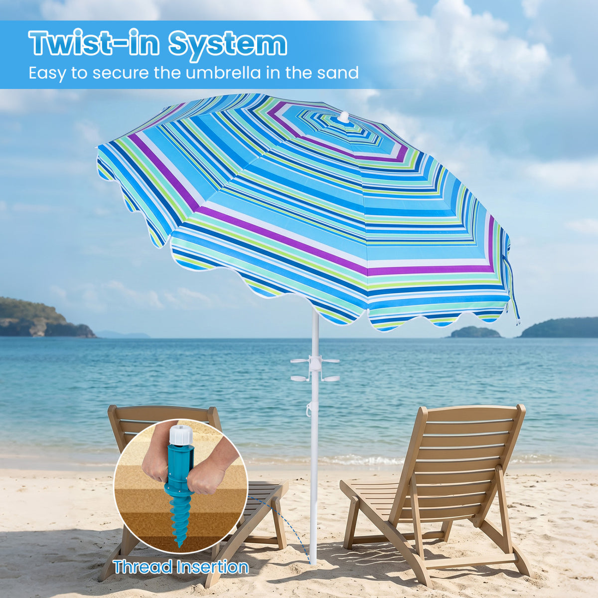7 FT Beach Umbrella UPF 50+ with Sand Anchor for Garden Pool Backyard