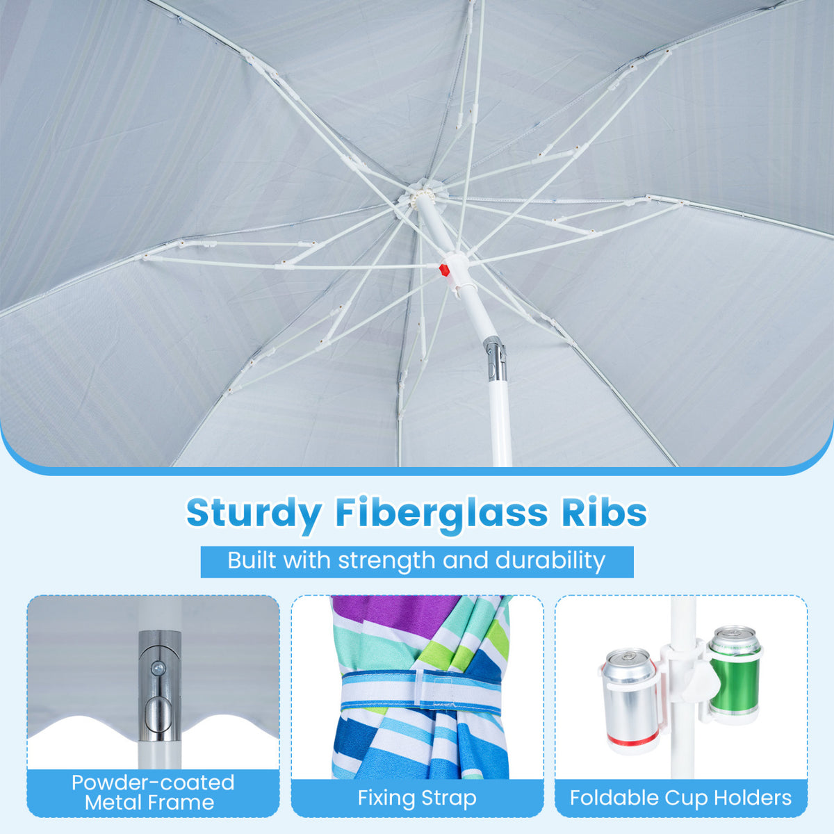 7 FT Beach Umbrella UPF 50+ with Sand Anchor for Garden Pool Backyard