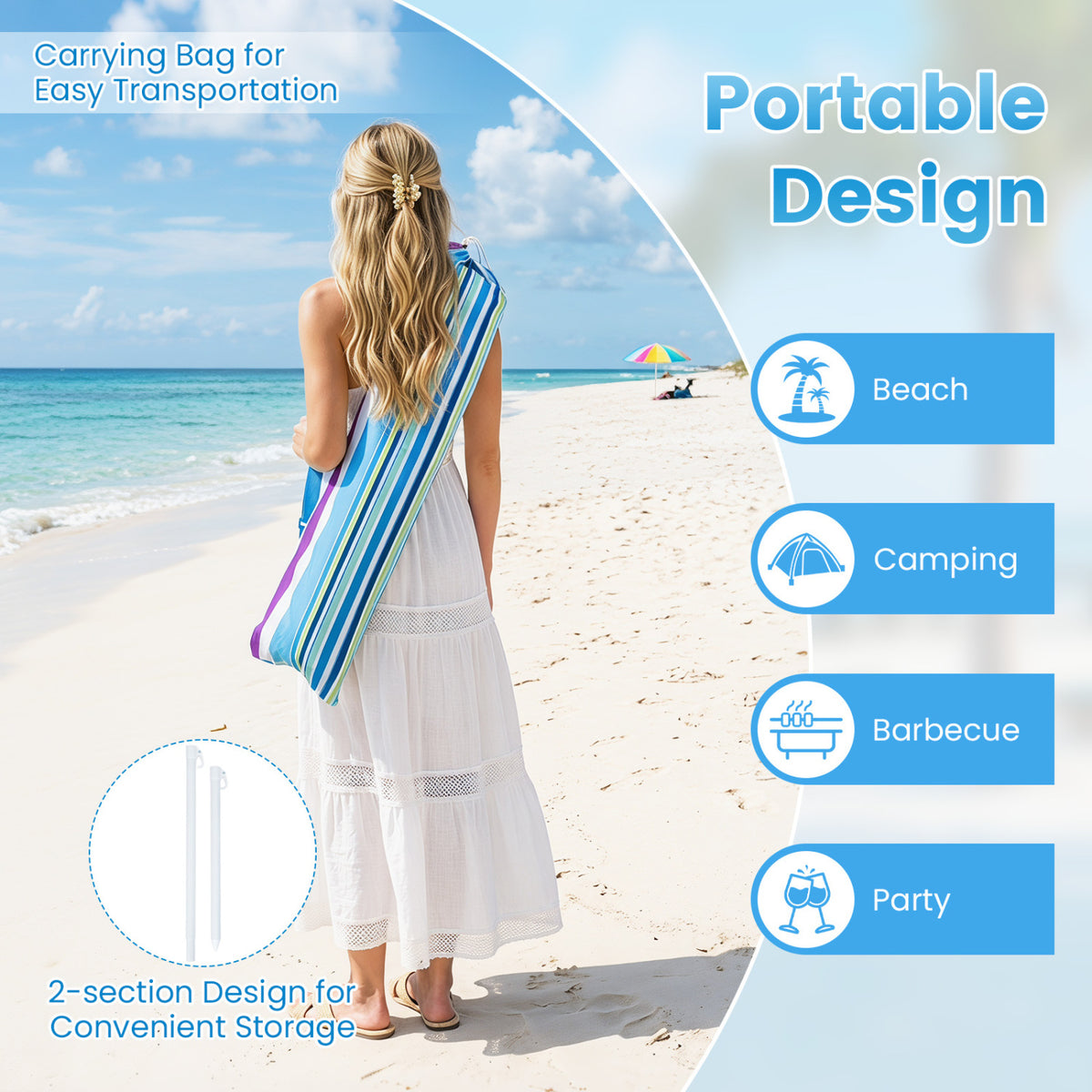 7 FT Beach Umbrella UPF 50+ with Sand Anchor for Garden Pool Backyard