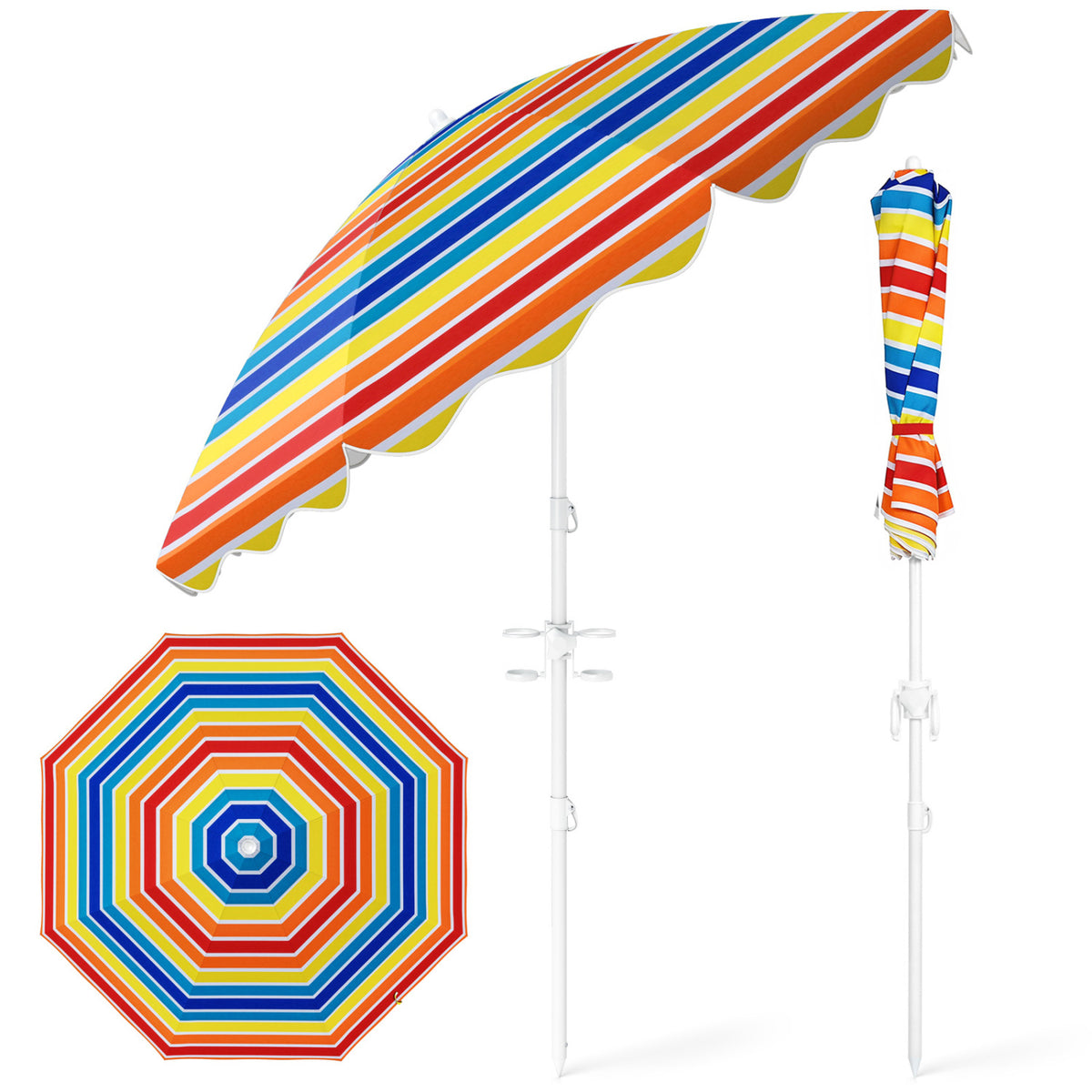 6.5 FT Beach Umbrella UPF 50+ with Sand Anchor for Garden Pool