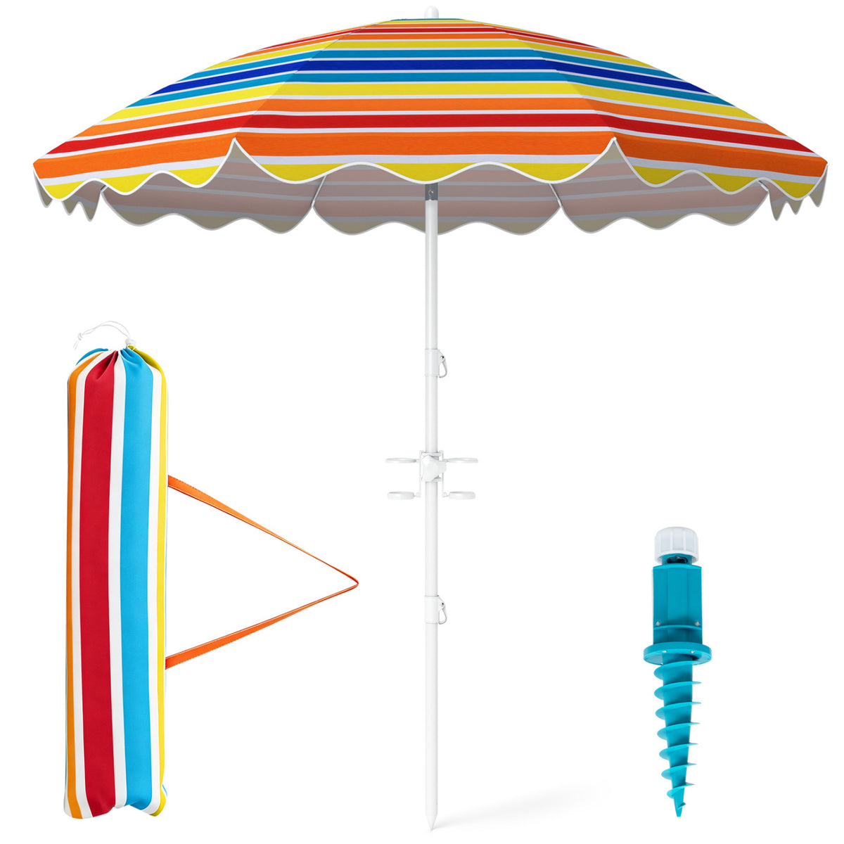 6.5 FT Beach Umbrella UPF 50+ with Sand Anchor for Garden Pool