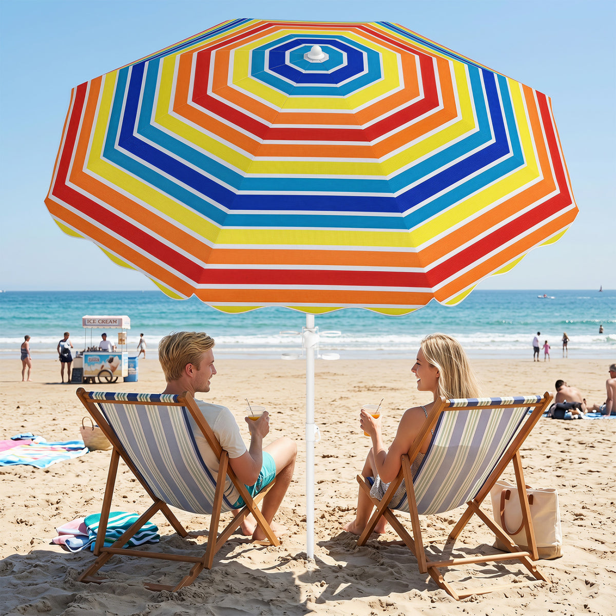 6.5 FT Beach Umbrella UPF 50+ with Sand Anchor for Garden Pool