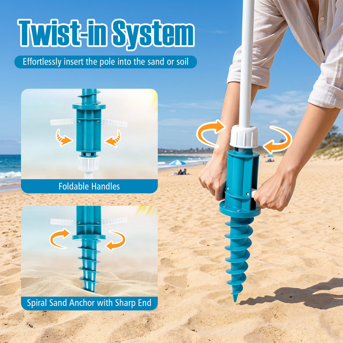 6.5 FT Beach Umbrella UPF 50+ with Sand Anchor for Garden Pool