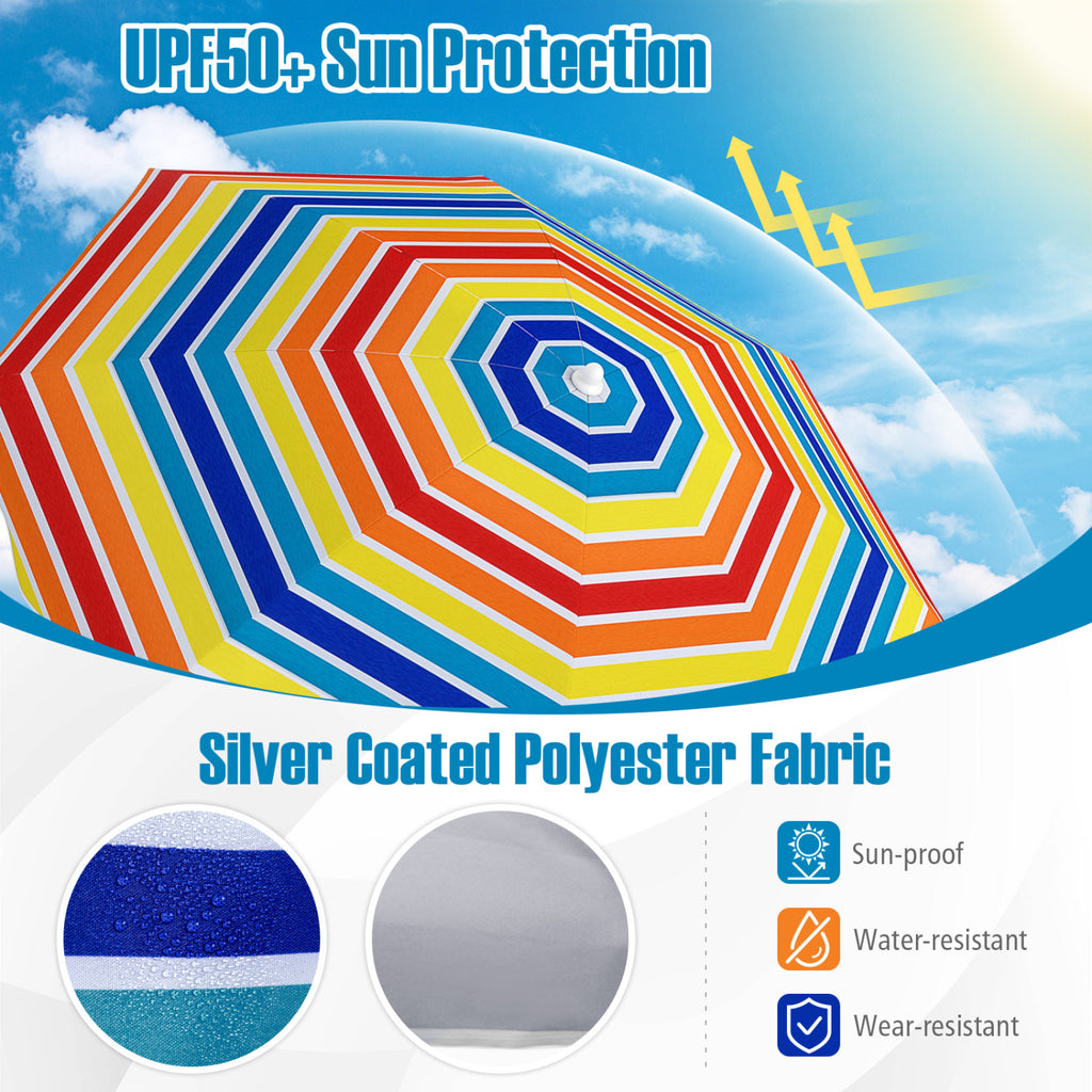 6.5 FT Beach Umbrella UPF 50+ with Sand Anchor for Garden Pool