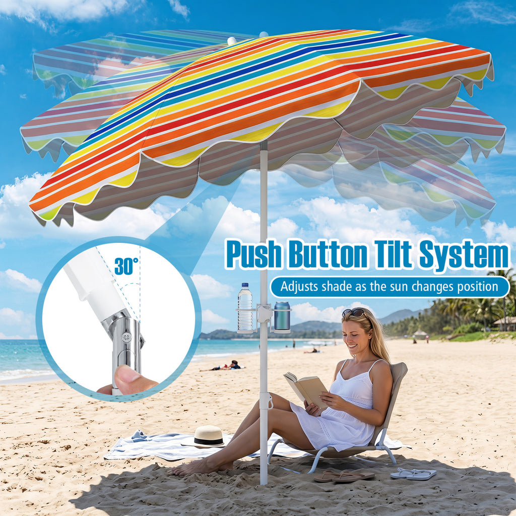 6.5 FT Beach Umbrella UPF 50+ with Sand Anchor for Garden Pool