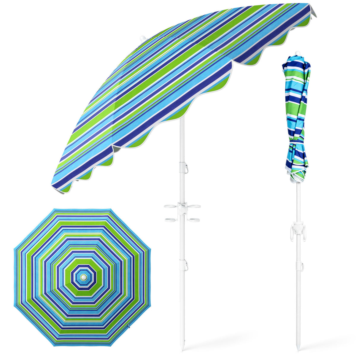 6.5 FT Beach Umbrella UPF 50+ with Sand Anchor for Garden Pool