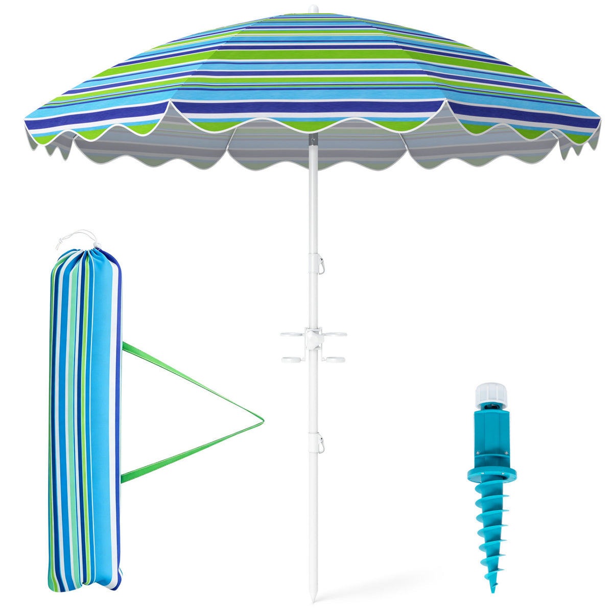 6.5 FT Beach Umbrella UPF 50+ with Sand Anchor for Garden Pool