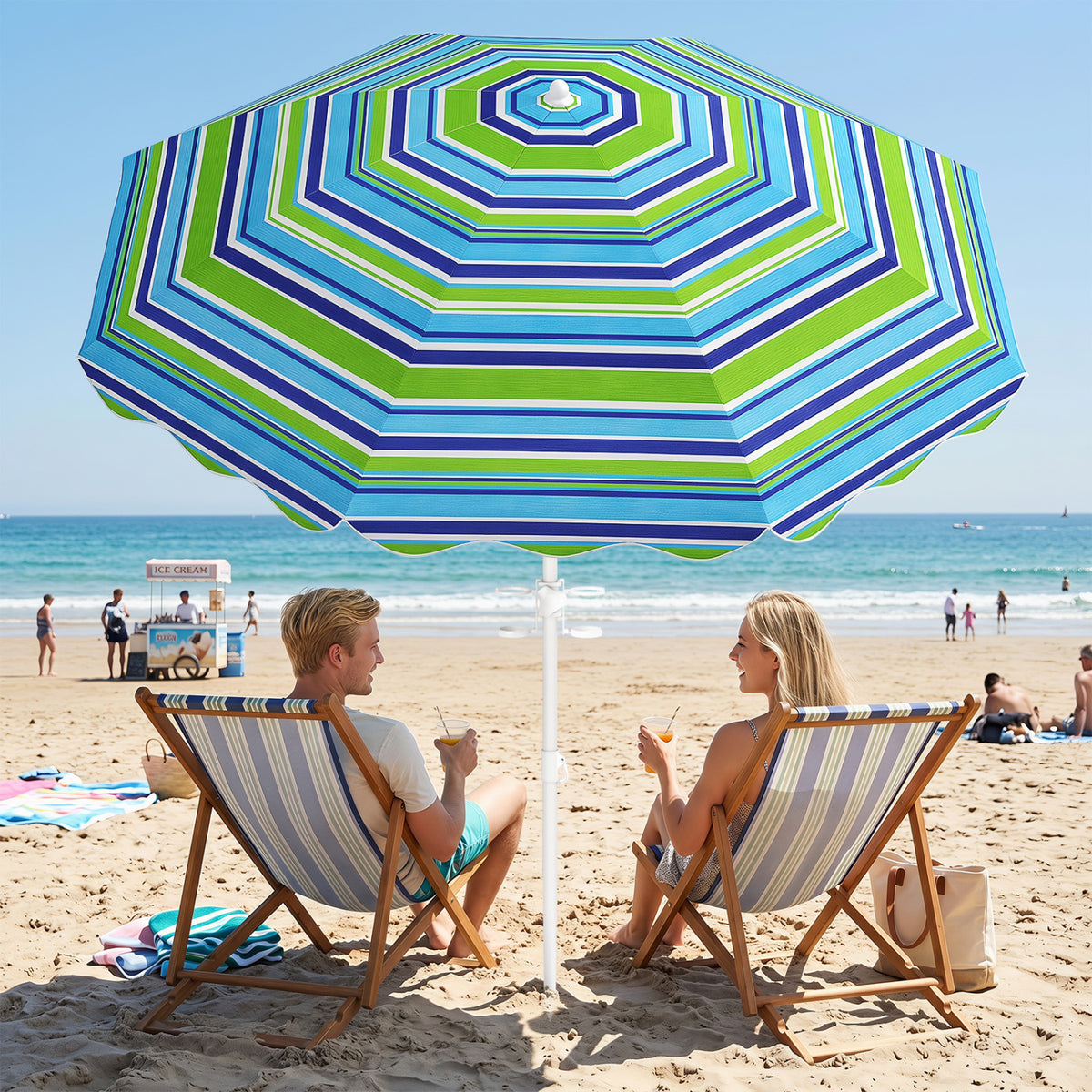 6.5 FT Beach Umbrella UPF 50+ with Sand Anchor for Garden Pool