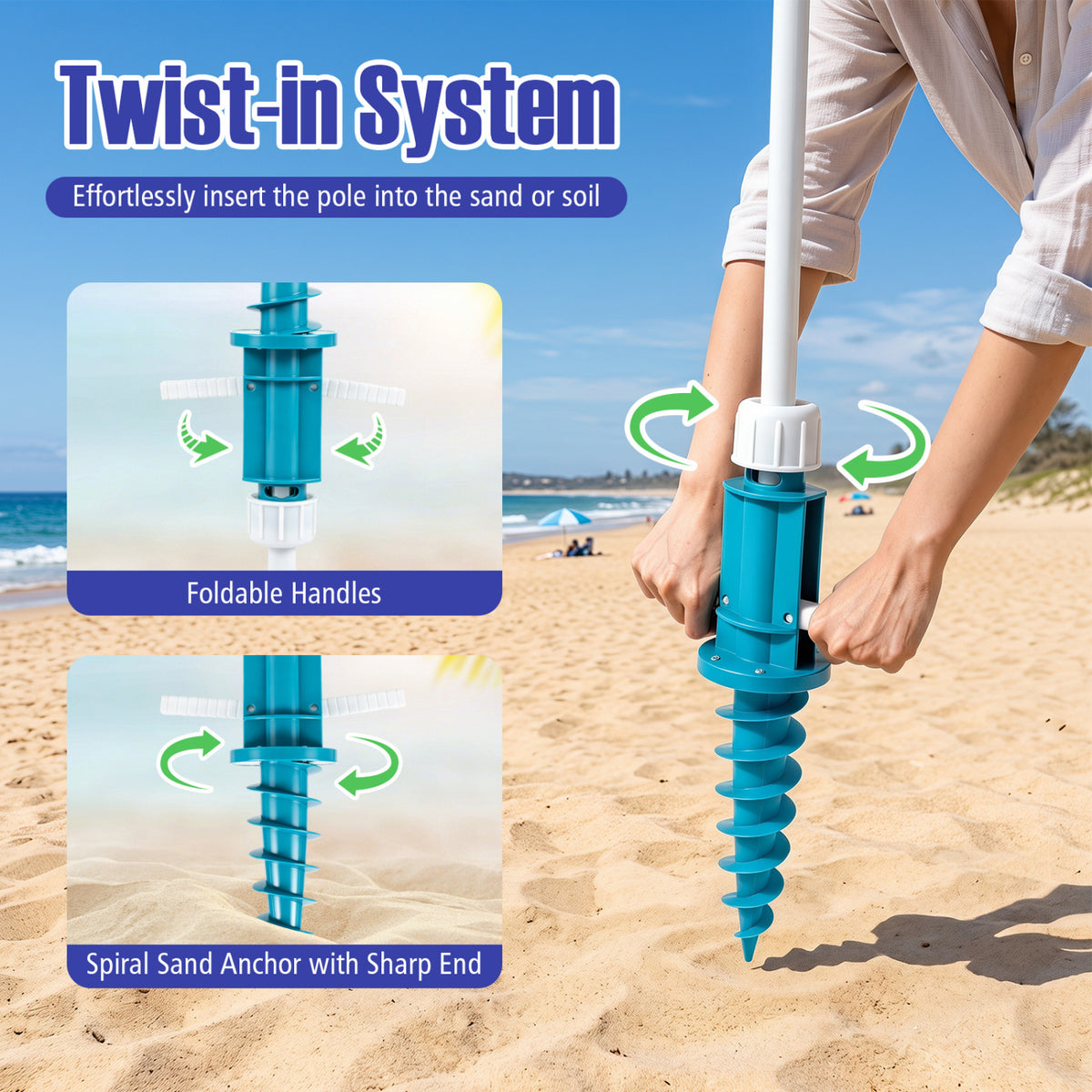 6.5 FT Beach Umbrella UPF 50+ with Sand Anchor for Garden Pool