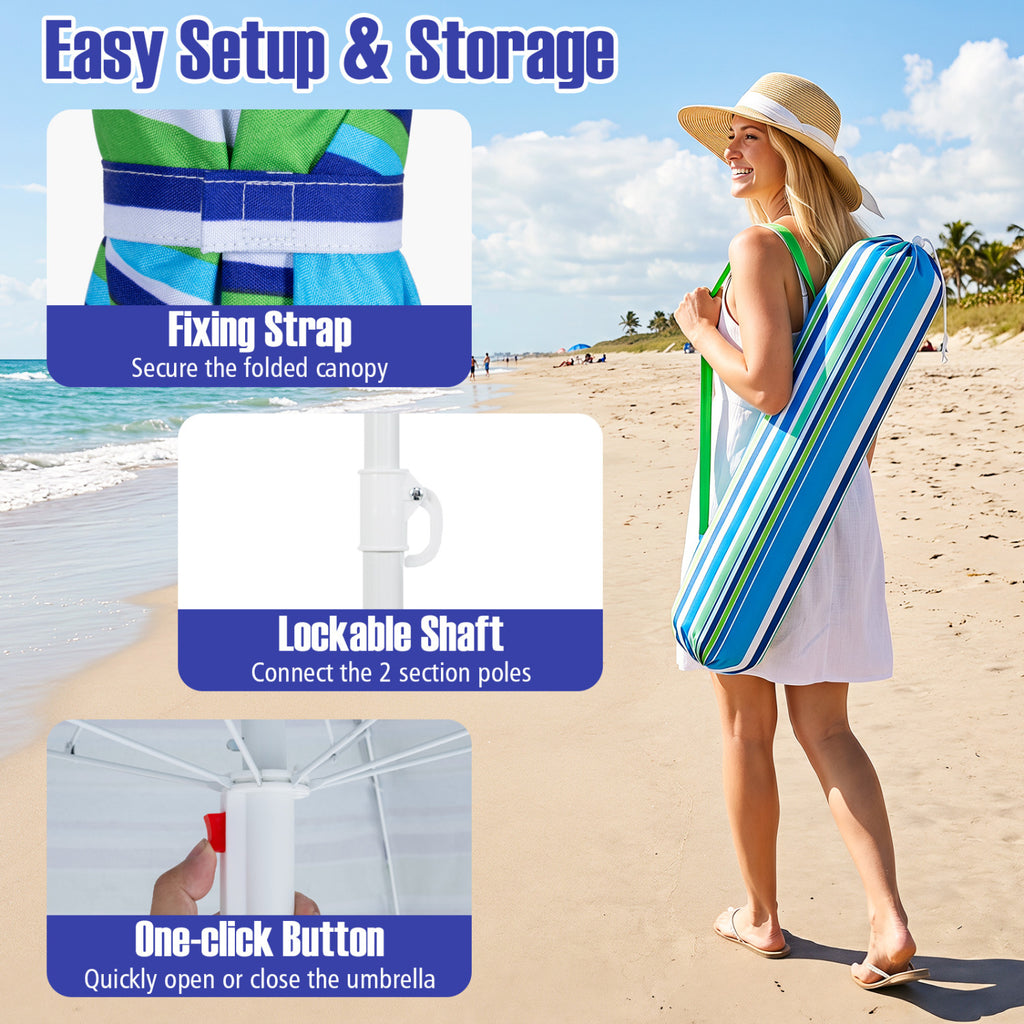 6.5 FT Beach Umbrella UPF 50+ with Sand Anchor for Garden Pool