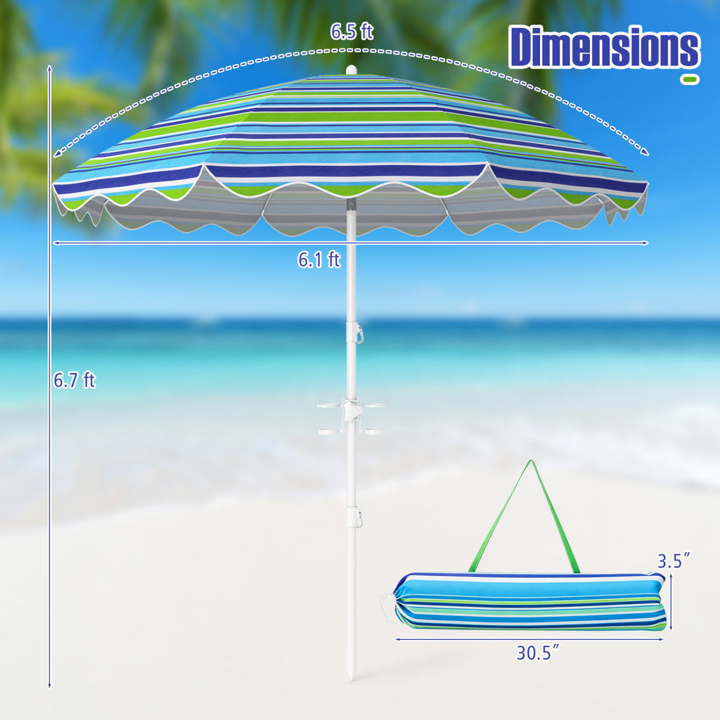 6.5 FT Beach Umbrella UPF 50+ with Sand Anchor for Garden Pool