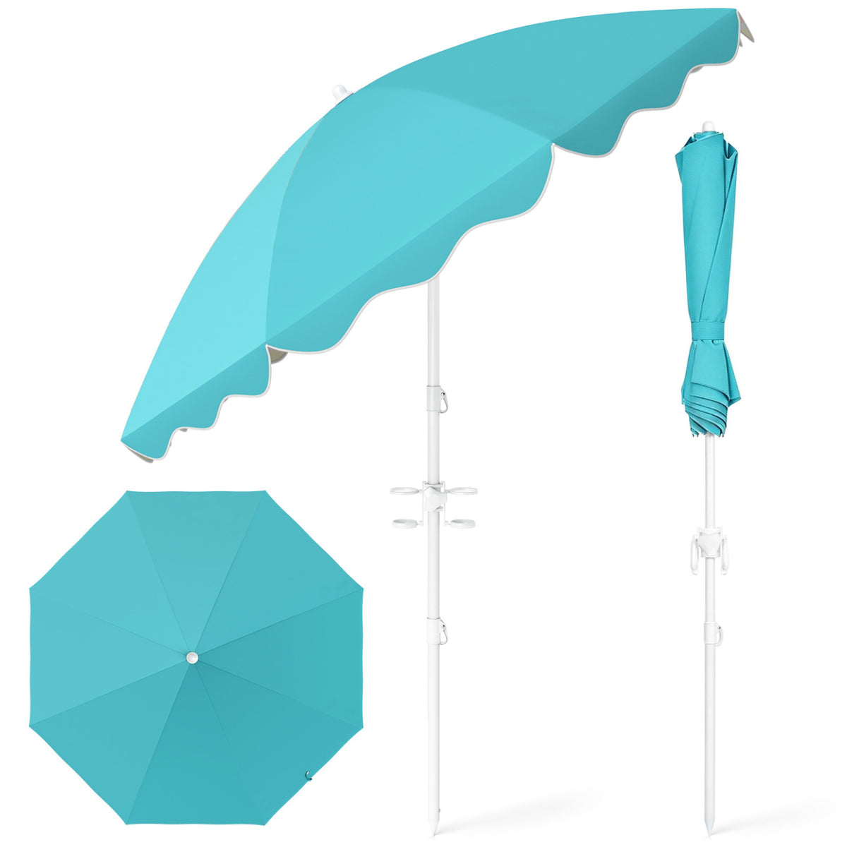 6.5 FT Beach Umbrella UPF 50+ with Sand Anchor for Garden Pool