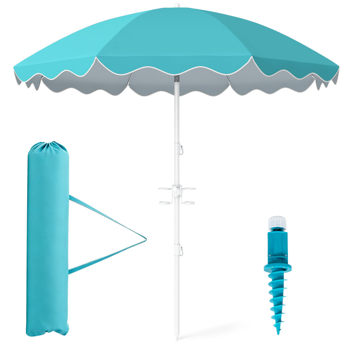 6.5 FT Beach Umbrella UPF 50+ with Sand Anchor for Garden Pool