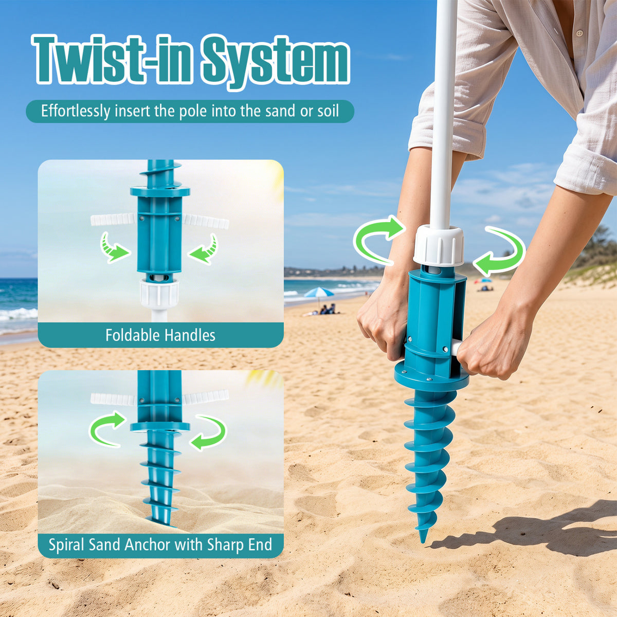 6.5 FT Beach Umbrella UPF 50+ with Sand Anchor for Garden Pool