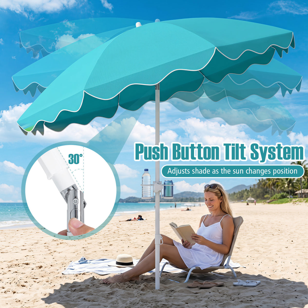 6.5 FT Beach Umbrella UPF 50+ with Sand Anchor for Garden Pool