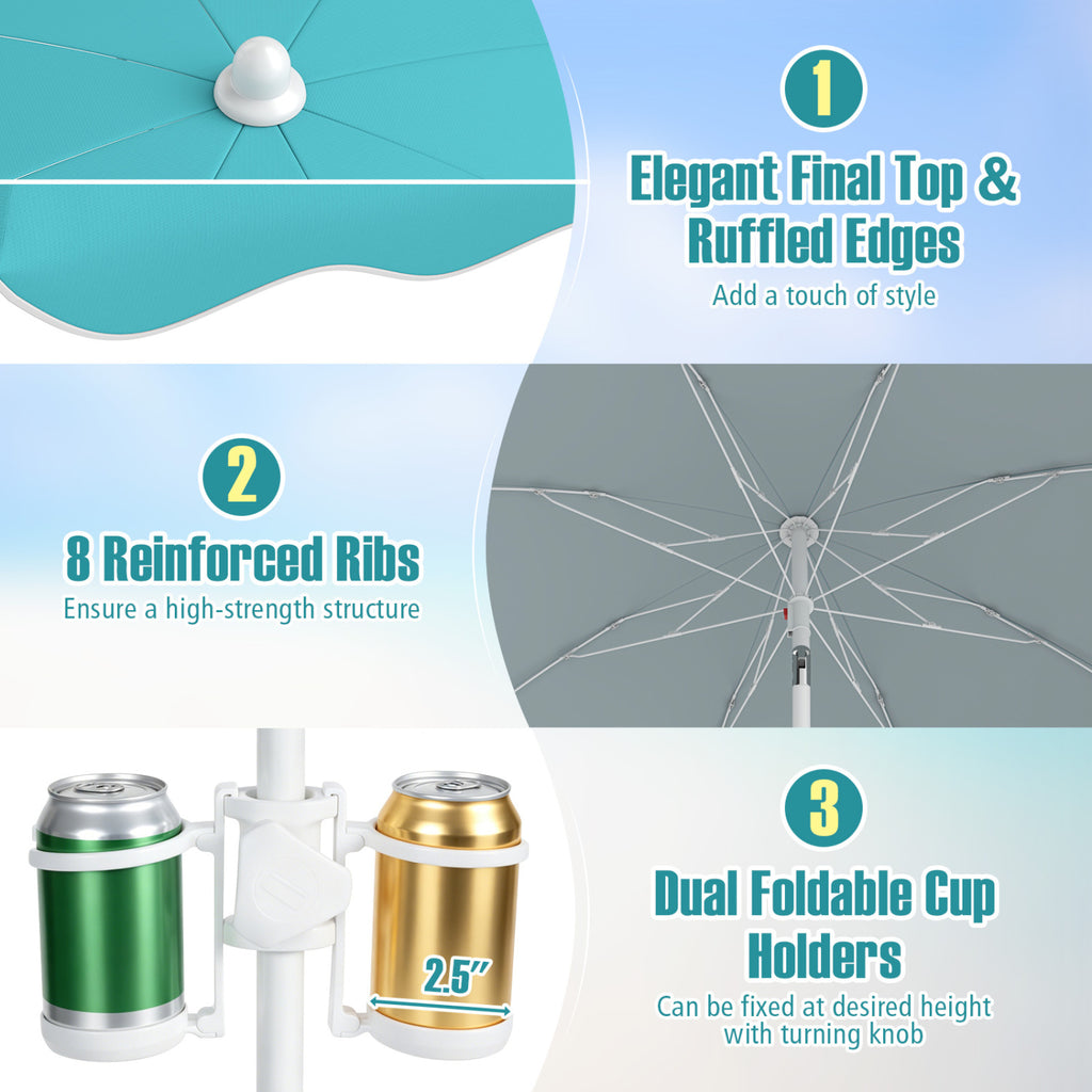 6.5 FT Beach Umbrella UPF 50+ with Sand Anchor for Garden Pool