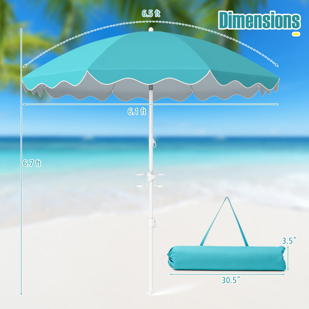 6.5 FT Beach Umbrella UPF 50+ with Sand Anchor for Garden Pool
