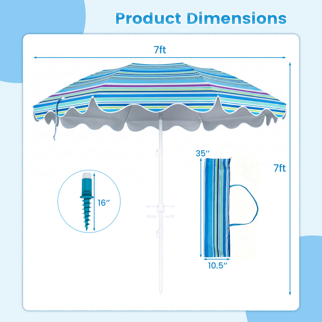 7 FT Beach Umbrella UPF 50+ with Sand Anchor for Garden Pool Backyard